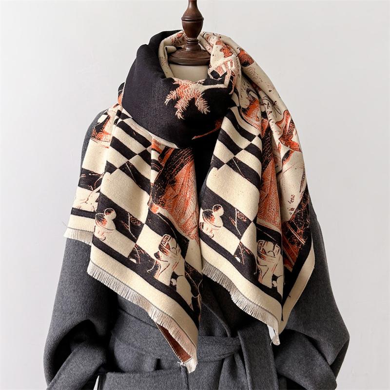 Fashion Print Cashmere Shawl Scarf Women Thick Winter Warm Blanket Hijab Foulard Neckerchief Luxury New Echarpe Wraps