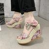 Модные INS Hot Lace Leisure Womens Wedges Heeled Women Shoes 2024 Summer Sandals Party Platform High Heeled Shoes Woman