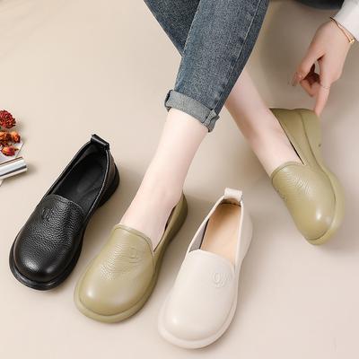 Женские лоферы из натуральной кожи, ретро, с круглым носком, нескользящие балетки, женская мягкая повседневная обувь для работы, для прогулок, обувь для мамы