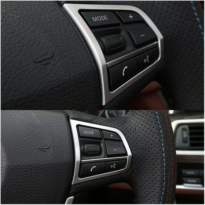 2Pcs Steering Wheel Button Decoration Frame Panel Cover Trim Fit for BMW 5 7 series F10 F18 F01 2009-2011 2012 2013 2014 2015