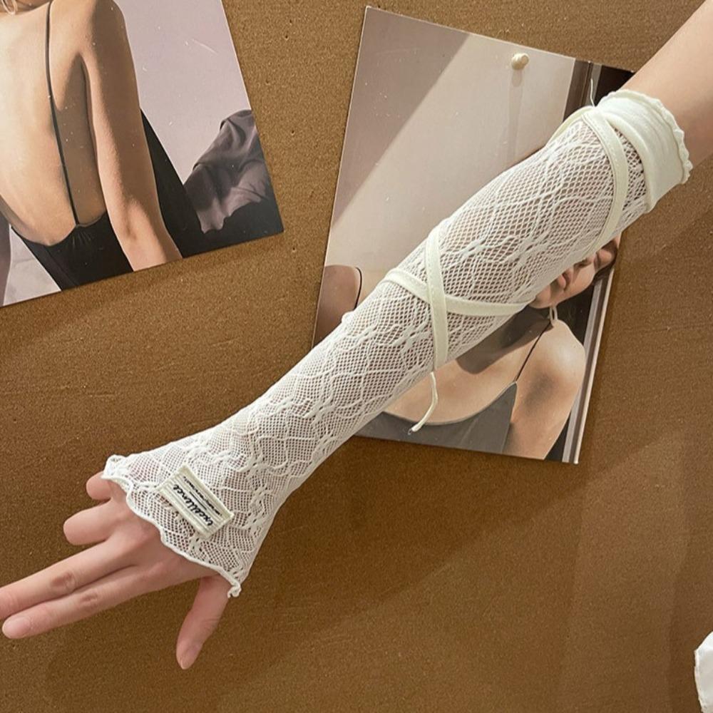 Elastic Sun Protection Sleeves Sweet Fingerless Gloves Lolita Y2K Lace Arm Sleeves  JK