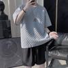 Мужская футболка с круглым вырезом, коротким рукавом, 3D-вафлей, летняя, однотонная, простая, стритвеар