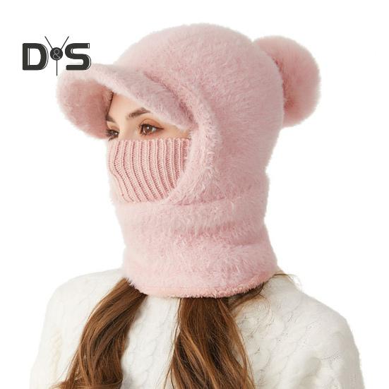 Зимняя велосипедная шапка со встроенным защитным экраном для лица и утеплителем для шеи с короткими полями, ветрозащитный толстый плюшевый шарф с полной защитой для улицы, головной убор для холодной погоды