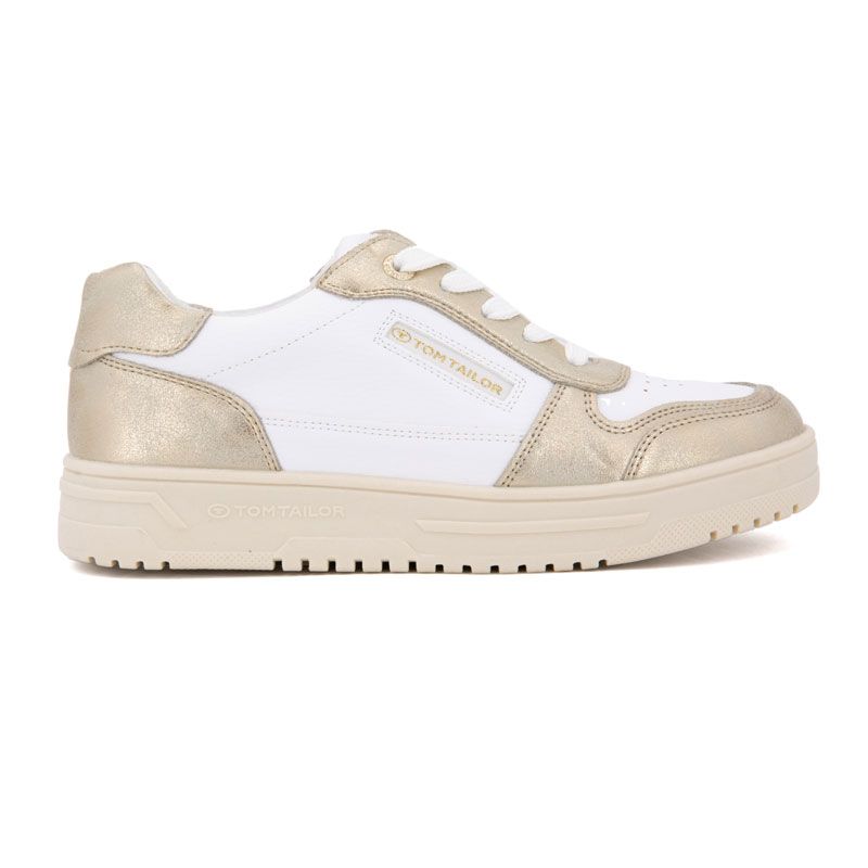 Женские серебристые кроссовки на шнуровке с кремовой подошвой от TOM TAILOR