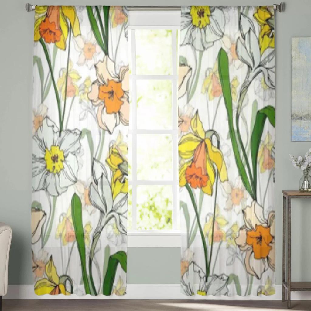 Ручной рисунок дикой розы, цветок нарцисса, прозрачные шторы для гостиной, современная мода, занавески с балдахином для кухни, тюлевые шторы