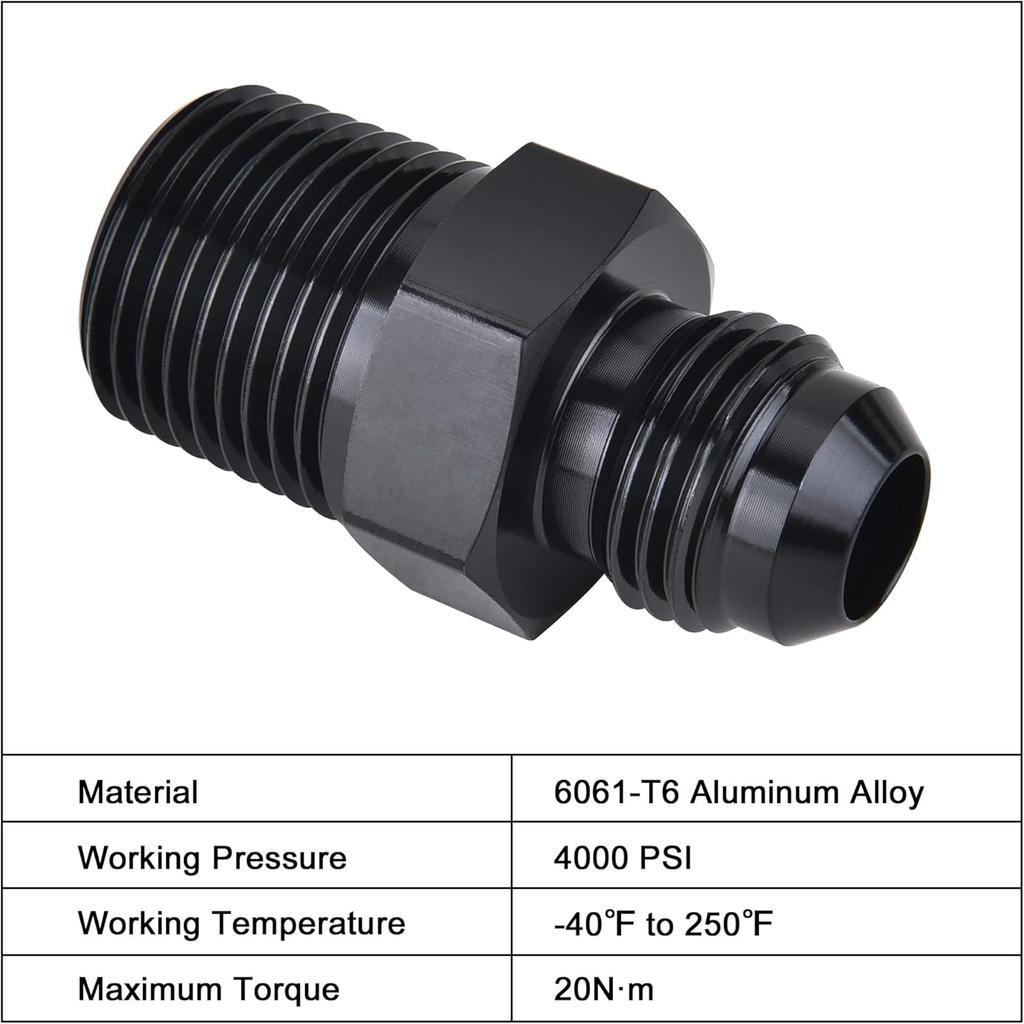 EVIL ENERGY 6AN Male Flare to 3/8" NPT Pipe Fitting Adapter Aluminum Straight Black 4PCS