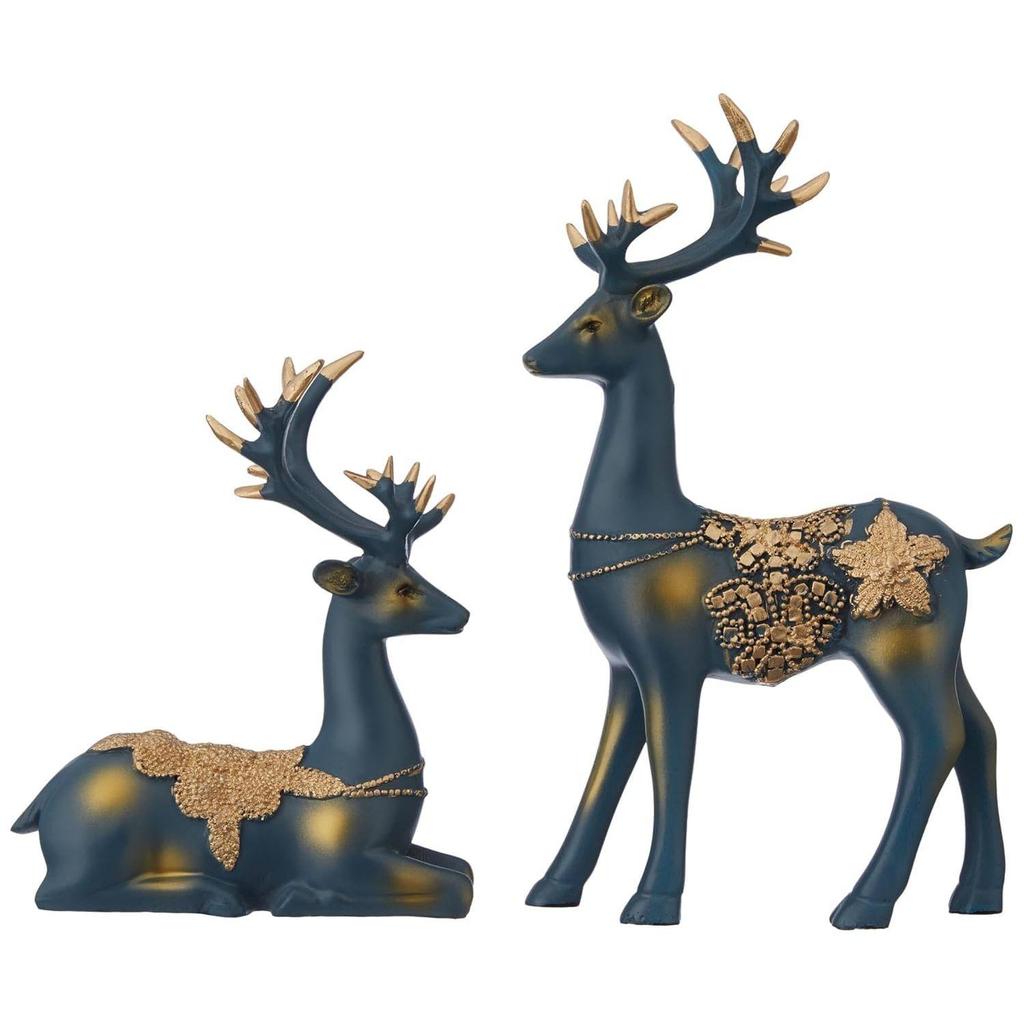 Креативные скульптуры золотых оленей из смолы | Красивый декор для дома | Повышает энергетику вашей комнаты (Упаковка из 2 шт., Синий)