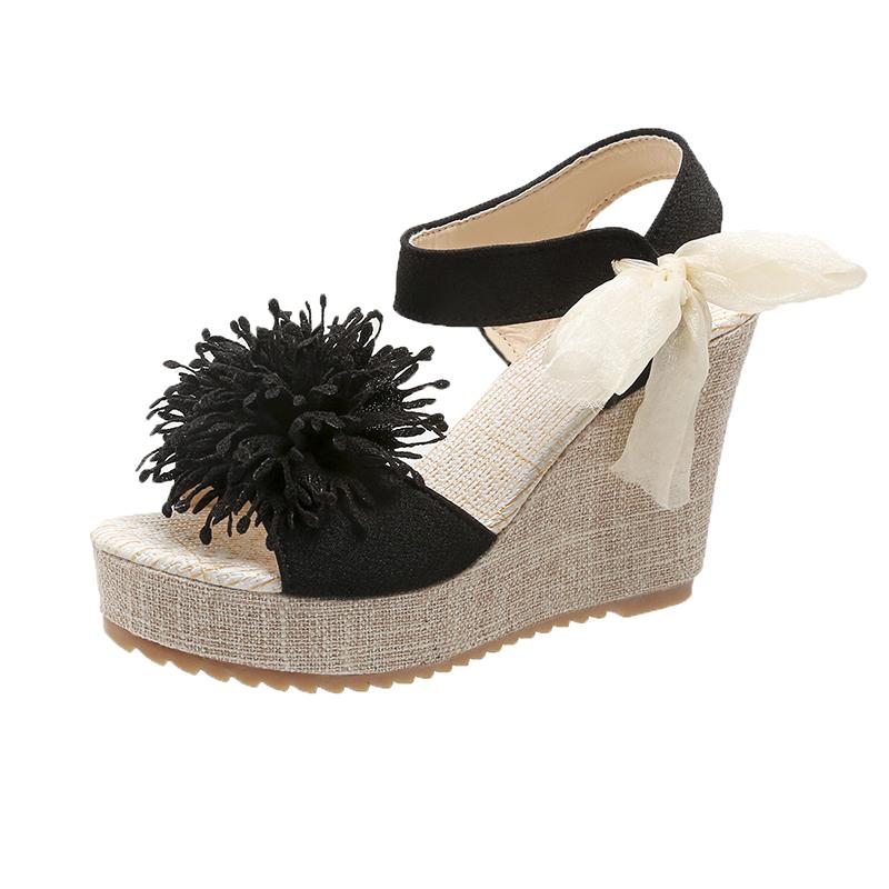 Модные элегантные повседневные босоножки с цветочным принтом и толстой подошвой на покатом каблуке 2024 года, модные сексуальные женские босоножки с бантом на высоком каблуке 2024 года, летние спортивные сандалии