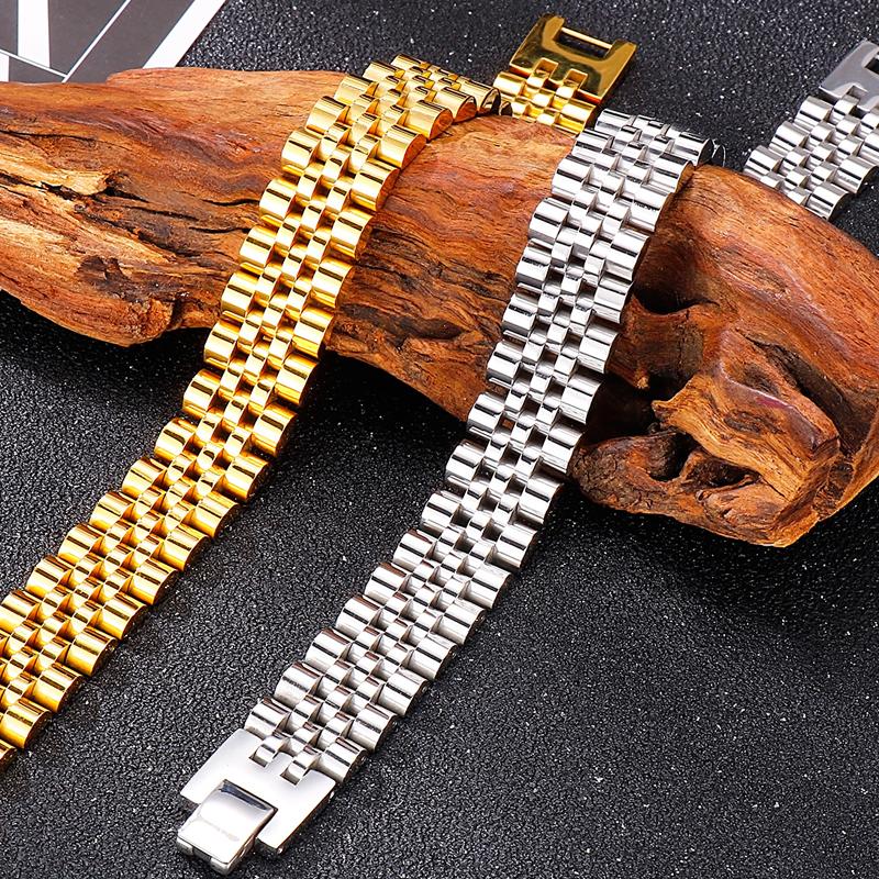 15 мм шириной 7/8/9 дюймов длиной браслет в стиле цепочки для часов для мужчин золотой цвет нержавеющая сталь мужской браслет ювелирные изделия для мальчиков аксессуары