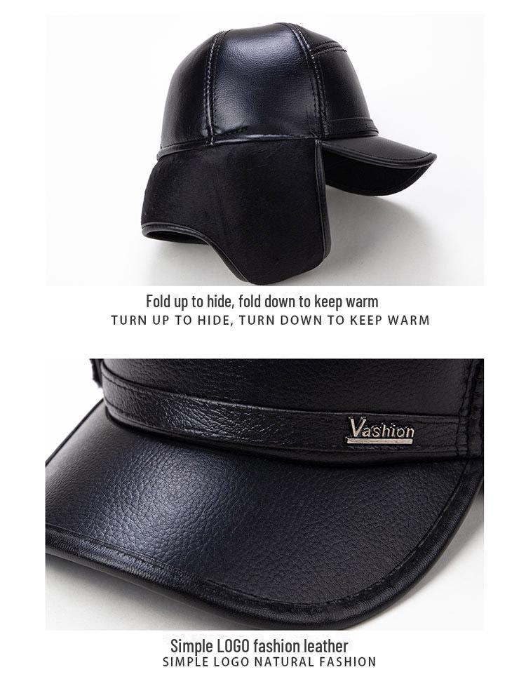 Мужская зимняя бархатная шапка с защитой ушей - теплая, толстая кожаная кепка-утконос