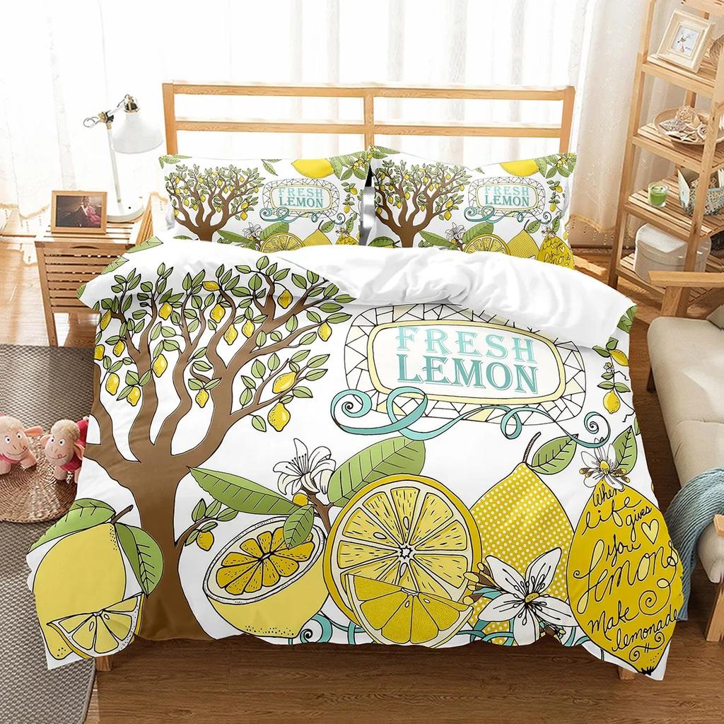 Комплект постельного белья Lemon с рисунком свежих фруктов, двуспальное односпальное одеяло размера King Size для детей, подростков и взрослых, комплект постельного белья, пододеяльник