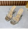 Silver Ladies High Heel Slippers Crystal Heel Sandals