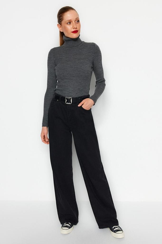 Women's Elegance Style Sweater Green Basic Turtleneck Knitwear Sweater