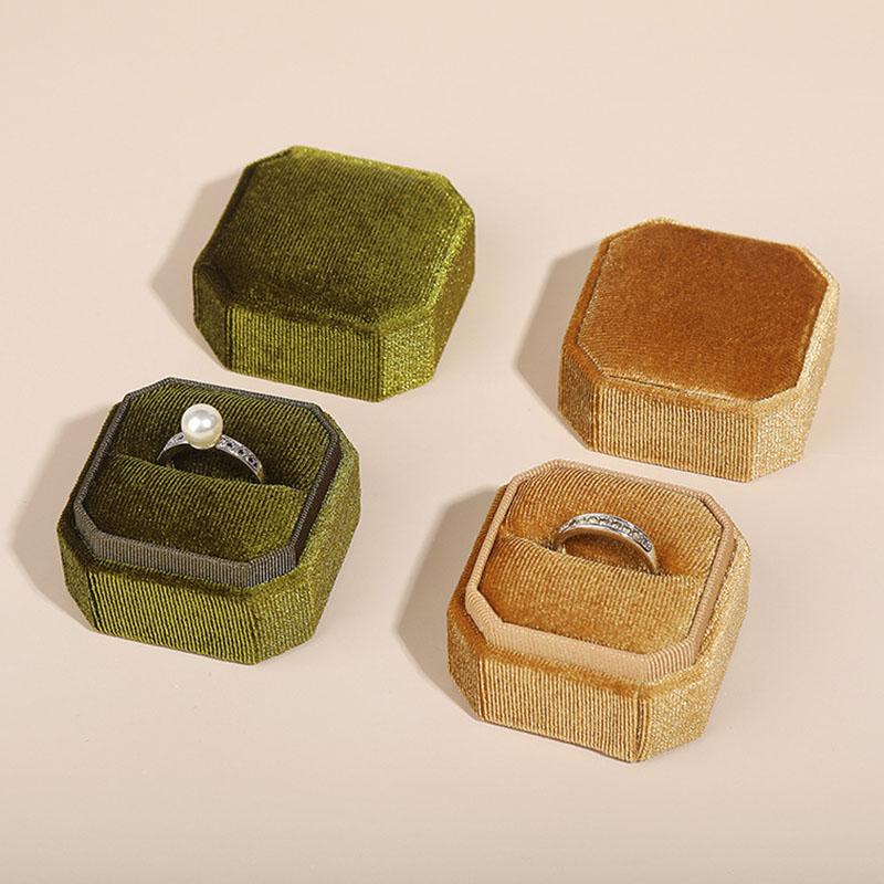 Бархатное двойное кольцо, восьмиугольное кольцо для хранения ювелирных изделий, съемная крышка, коробка для колец, винтажный держатель для подарков с одним кольцом