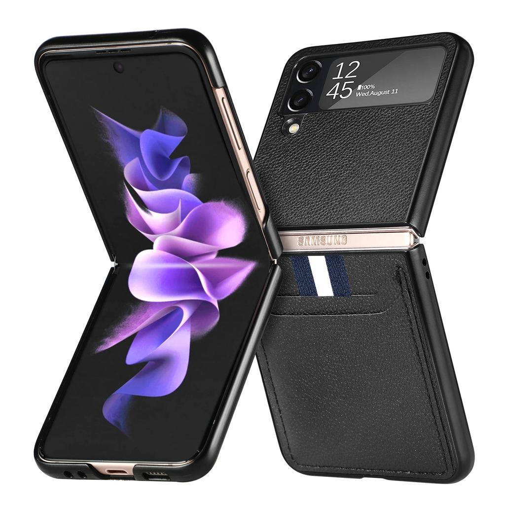 Anti-Sweat Dustproof Coque Cover for Samsung Galaxy Z Flip 4 3 5G Flip4 Flip3 Flip6 Flip5 Flip 6 5 Card Slot Case Leather Bag