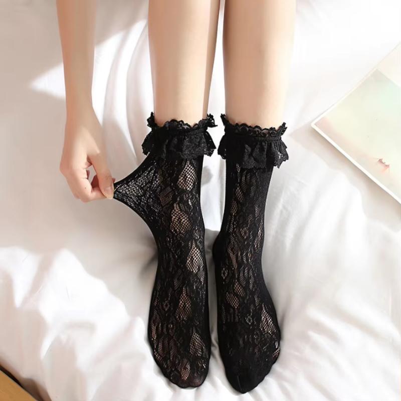 Sexy Lace Mesh Fishnet Socks Mixed Fiber Transparent Stretch Elasticity Ankle Net Yarn Thin Women Cool Socks 1pair=2pcs