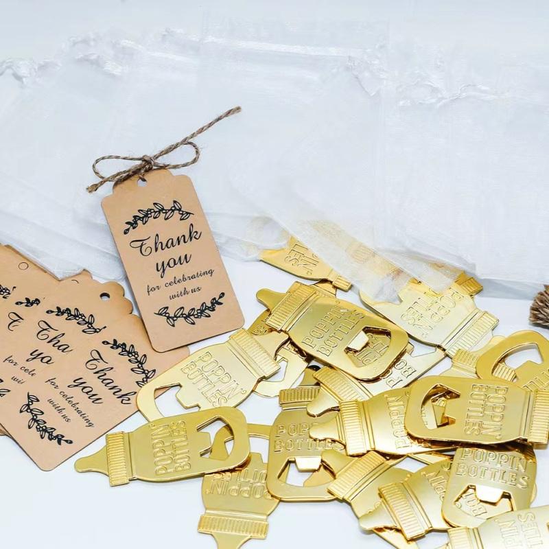 24pcs Metal Bottle Openers With Organza Bags Thank You Tags Baby Shower Theme Party Return Favors