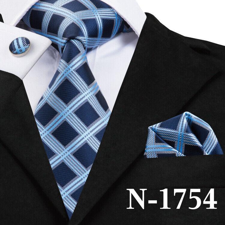 Barry.Wang Classic Tie for Men Woven Silk Striped Neckties Handkerchief Set Cufflinks Formal Casual