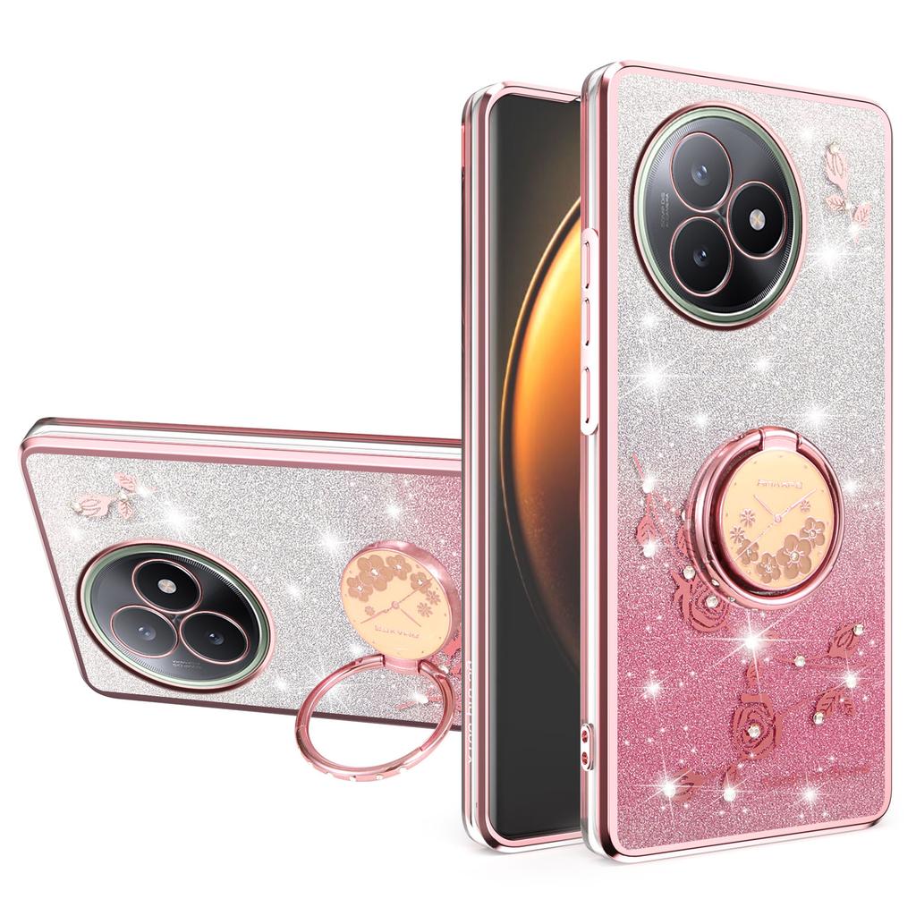 For Xiaomi Redmi K80 Ultra 5G Case Ring Kickstand TPU Flowers Phone Cover Gradient Glitter