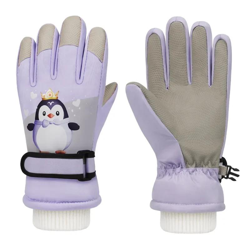 Зимние детские горнолыжные перчатки, утолщенные водонепроницаемые детские перчатки для катания на сноуборде, детские зимние перчатки для мальчиков и девочек