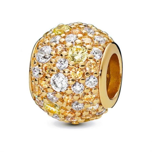 New Gold Sparkling Pattern Celestial Star Beads Charm Fit Original Fashion Bracelet Diy Jewelry For Women