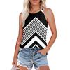 Женские летние майки-топы с плиссировкой и принтом O-образного выреза, повседневные майки-топы для женщин, свободные рубашки без рукавов