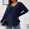 Женские и зимние однотонные женские топы больших размеров с V-образным вырезом и длинными рукавами в полоску, свободный пуловер, футболка