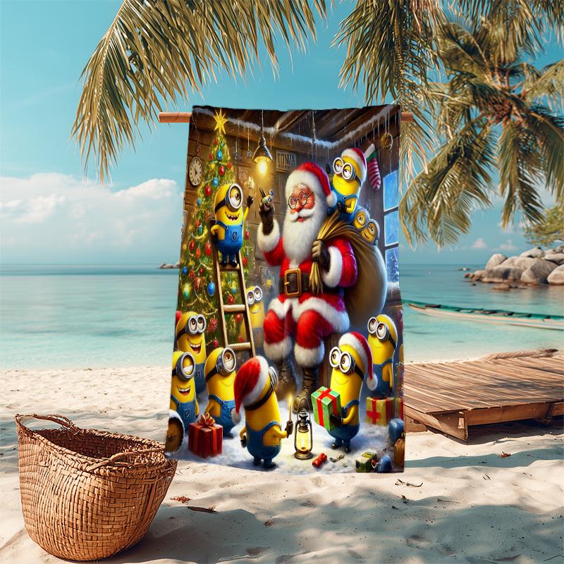 1Pc Happy Minions Holiday Wreath Beach Towel Microfiber Beach Towel Thin Absorbent For Beach Swimming Yoga Bath Sports