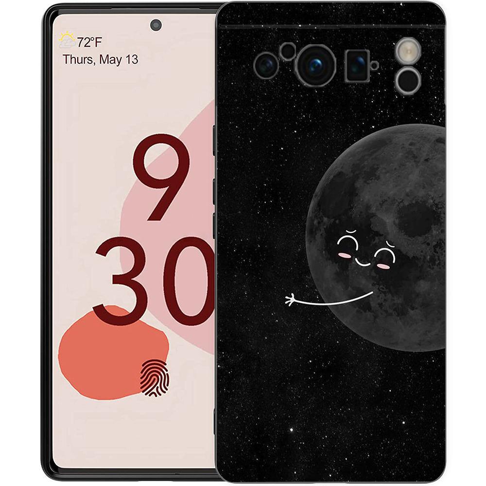 Чехол для телефона с мультяшным рисунком "Пара Солнце Луна" для Google Pixel 9 8 7 6 Pro XL 8A 7A 6A, мягкий ударопрочный TPU чехол, черная крышка