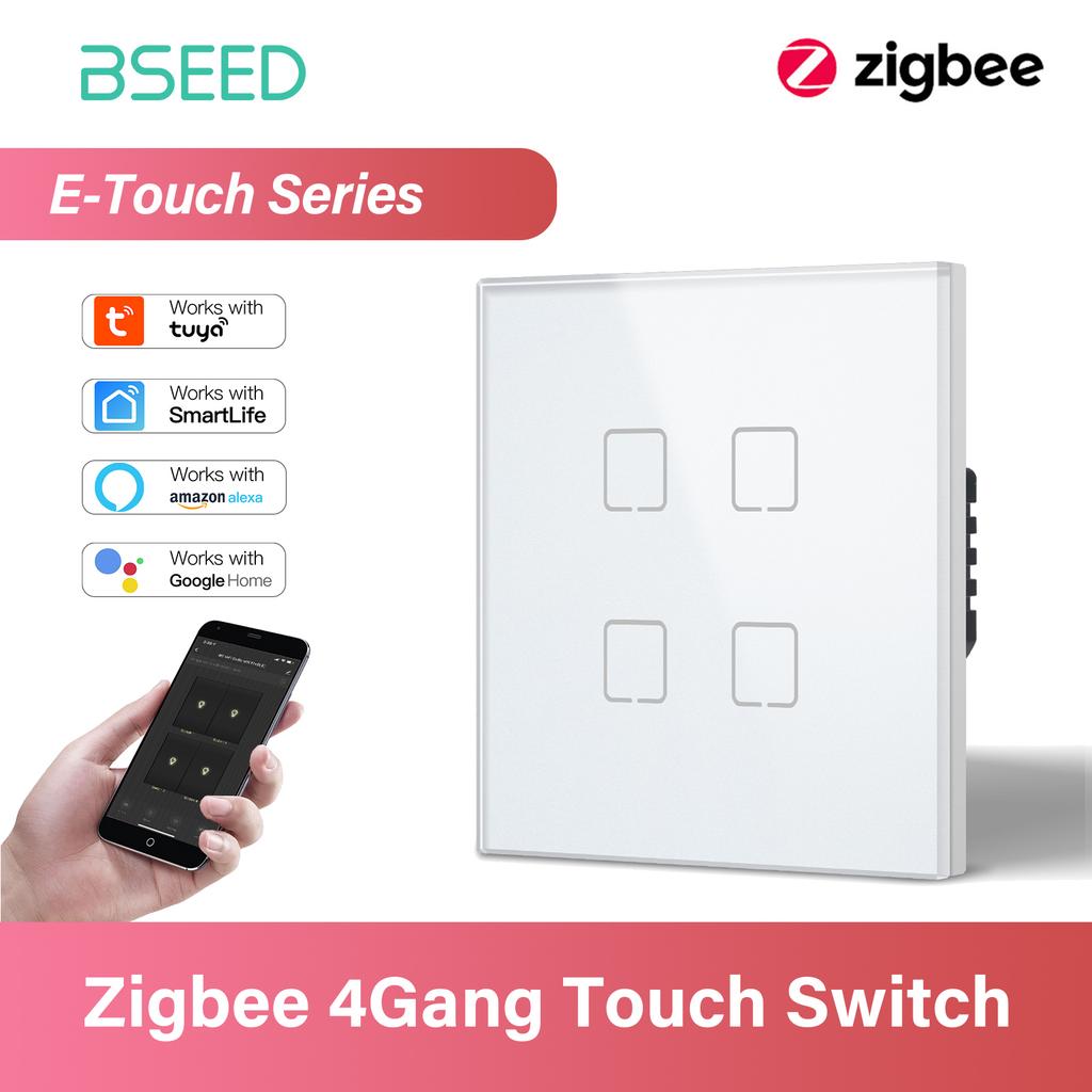 BSEED 1/2/3/4-клавишный Zigbee сенсорный выключатель Стеклянный умный настенный выключатель Сенсорный экран Управление подсветкой Aleax Приложение Smart Life Серия E