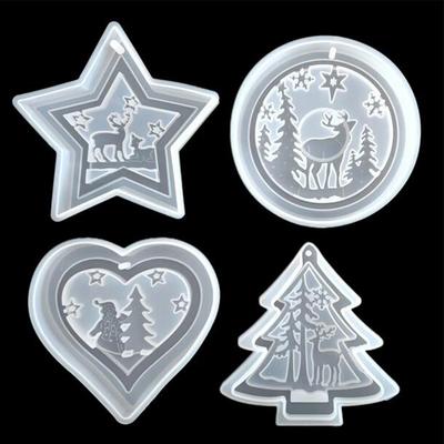 4x Силиконовые формы в виде рождественских элементов с лосями для изготовления подвесок, брелоков, смоляных шармов своими руками