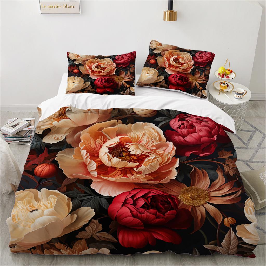 3D Flower Printed Duvet Cover King Twin Queen Double Size Kit Floral Pillowcase New Wholesale Elegant Bedspread