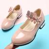 Girls Leather Shoes for Party Wedding Kids Performance Shoes with Butterfly-knot Fashion Children High Heels Rhinestone Shoes
