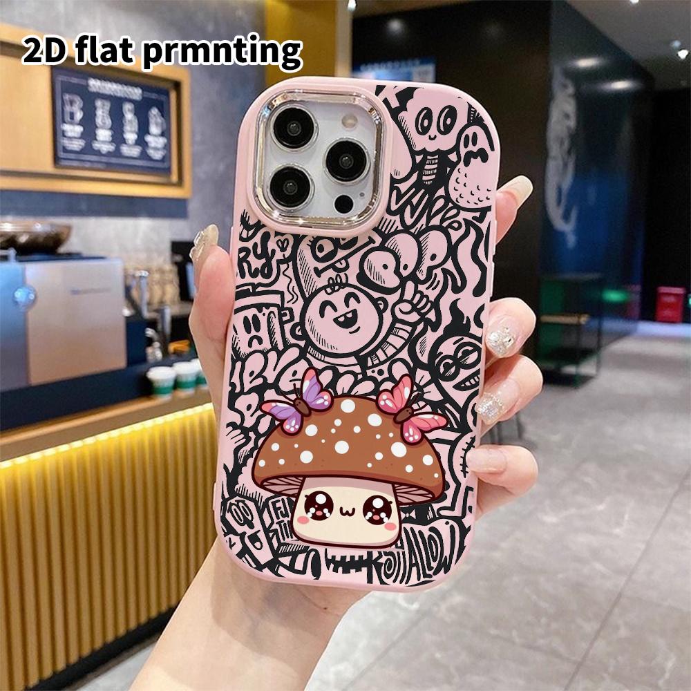 Phone case: 2D flat design suitable for iPhone 18 17 16 15 14 13 Pro protective case, couple style, mushroom baby, Christmas and Halloween gifts