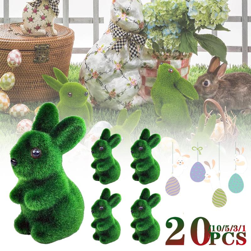 1/3/5/10/20 шт. Пасхальный кролик Зеленый флокированный 3D Статуэтка кролика из мха Простая Креативная Садовая декорация Праздничный подарок Украшение кролика