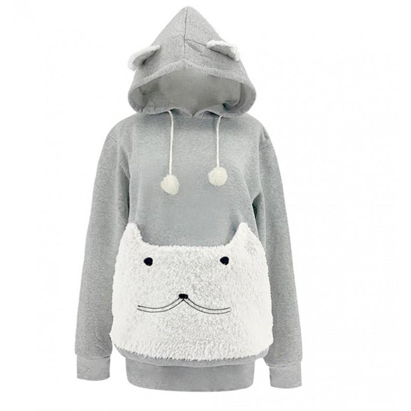 Womens Oversized Hooded Sweatshirt With Embroidery Large Front Pockets Streetwear Casual Long Sleeve Top