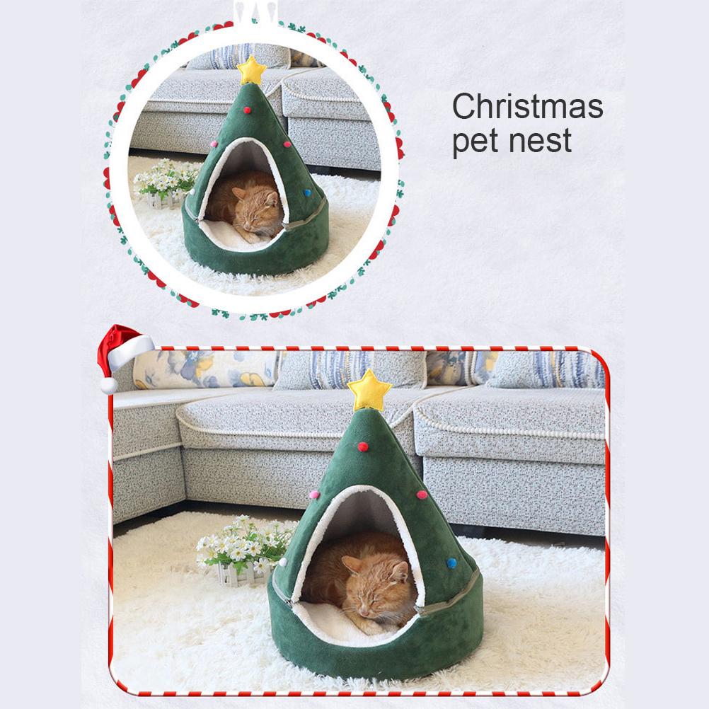 Cat Tent Cave Bed Christmas Tree Cat House Bed Comfortable Triangle Cat Bed Pet Tent House