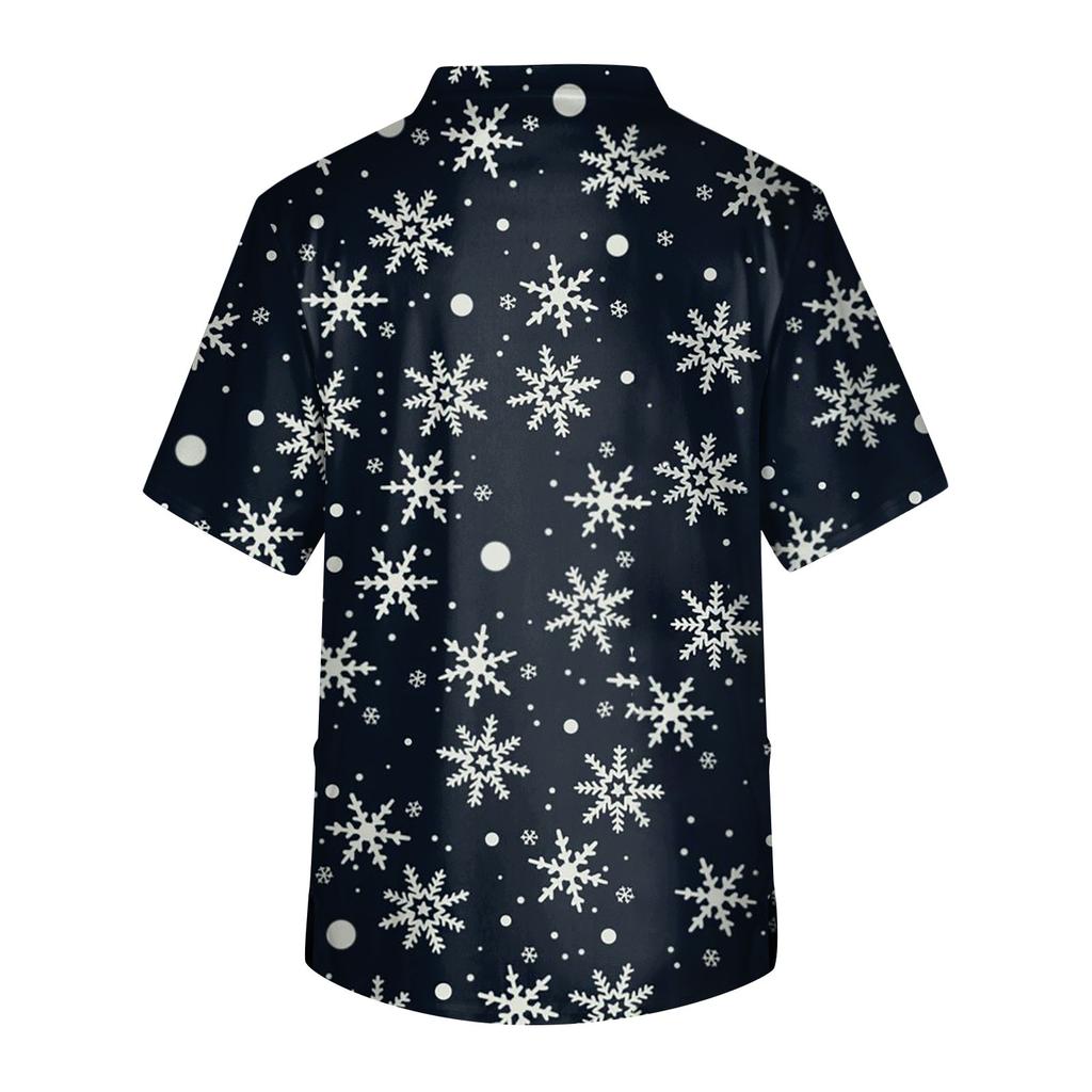 Модный мужской короткий рукав V-образный вырез рождественский принт рабочий нагрудный карман Carer Top