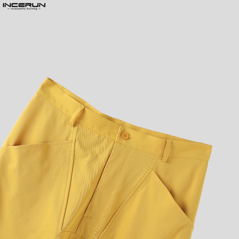 INCERUN Мужские брюки-капри на молнии с карманами на талии, повседневные свободные укороченные
