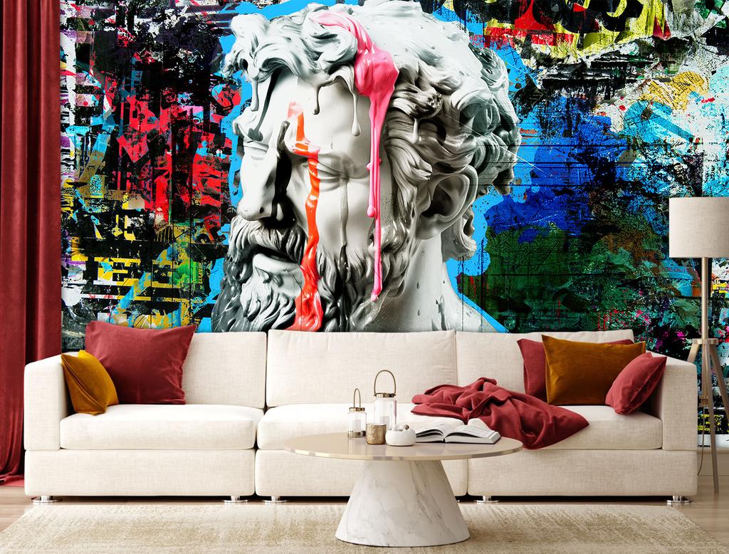 Wallpaper Poseidon Sculpture Graffiti