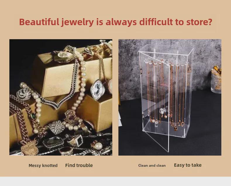 Вращающаяся акриловая подставка для ожерелий и браслетов с 24 крючками