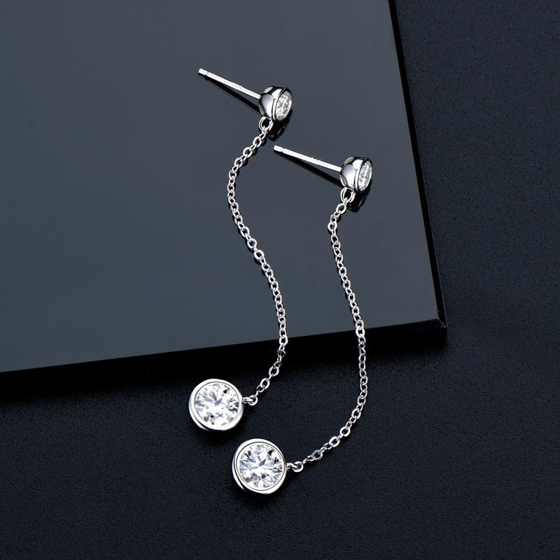 IOGOU Long Tassel Drop Earings 1.6cttw Bezel Moissanite for Women Original 925 Silver Girls Fine Jewelry 14k Gold