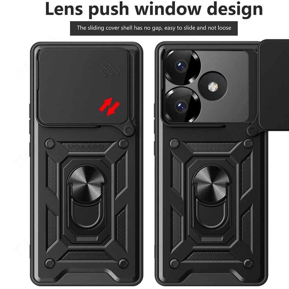 Slide Lens Armor Funda для Redmi 13 4G чехол для Redmi Turbo 3 Note 13R POCO M6 F6 Pro 5G чехол магнитное кольцо подставка держатель чехол