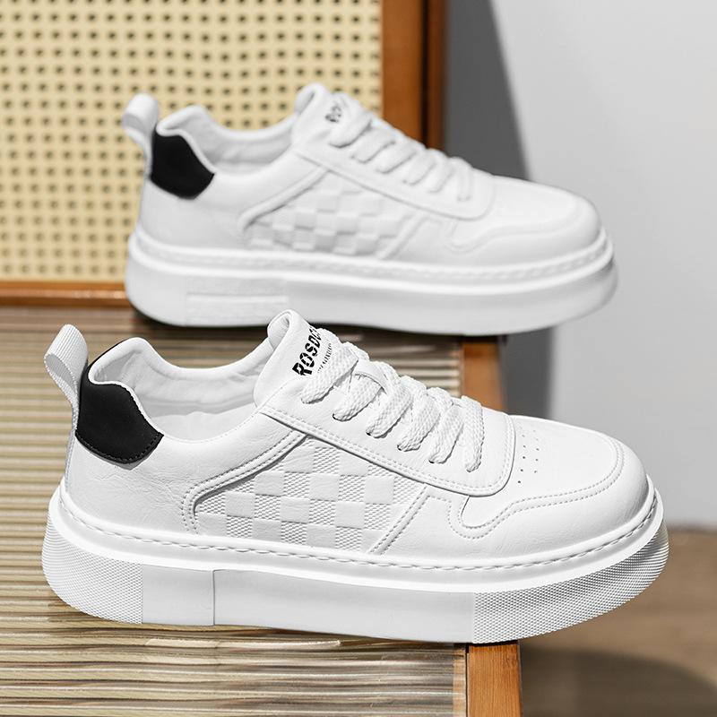 High Quality Men's Shoes Men's White Shoes Sports Platform Daily Leisure Work Versatile Microfiber Leather Panel Shoes Low Top