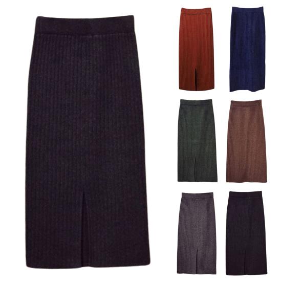 Женская трикотажная юбка с высокой талией и разрезом сзади, однотонная юбка миди