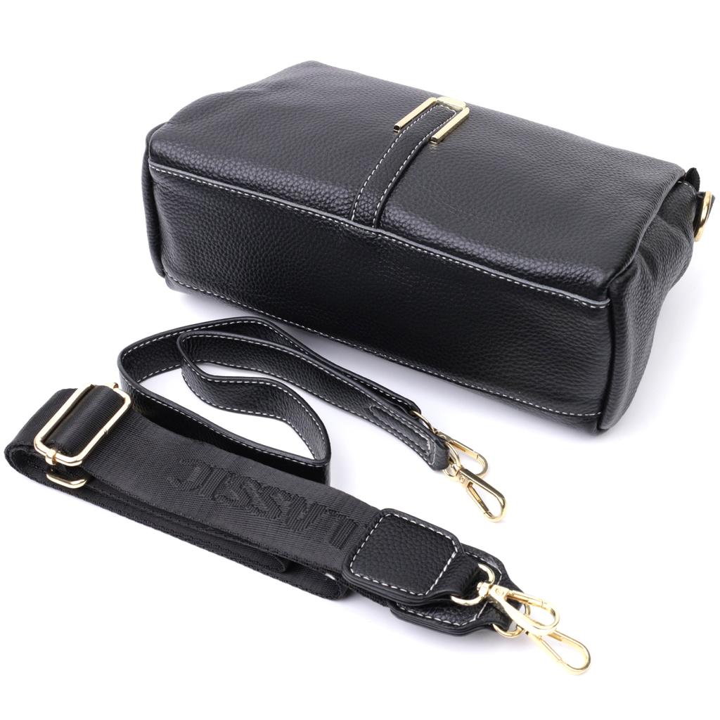 Women's Bag with Metal Decoration In the Middle Made of Genuine Leather Vintage 22607 Black