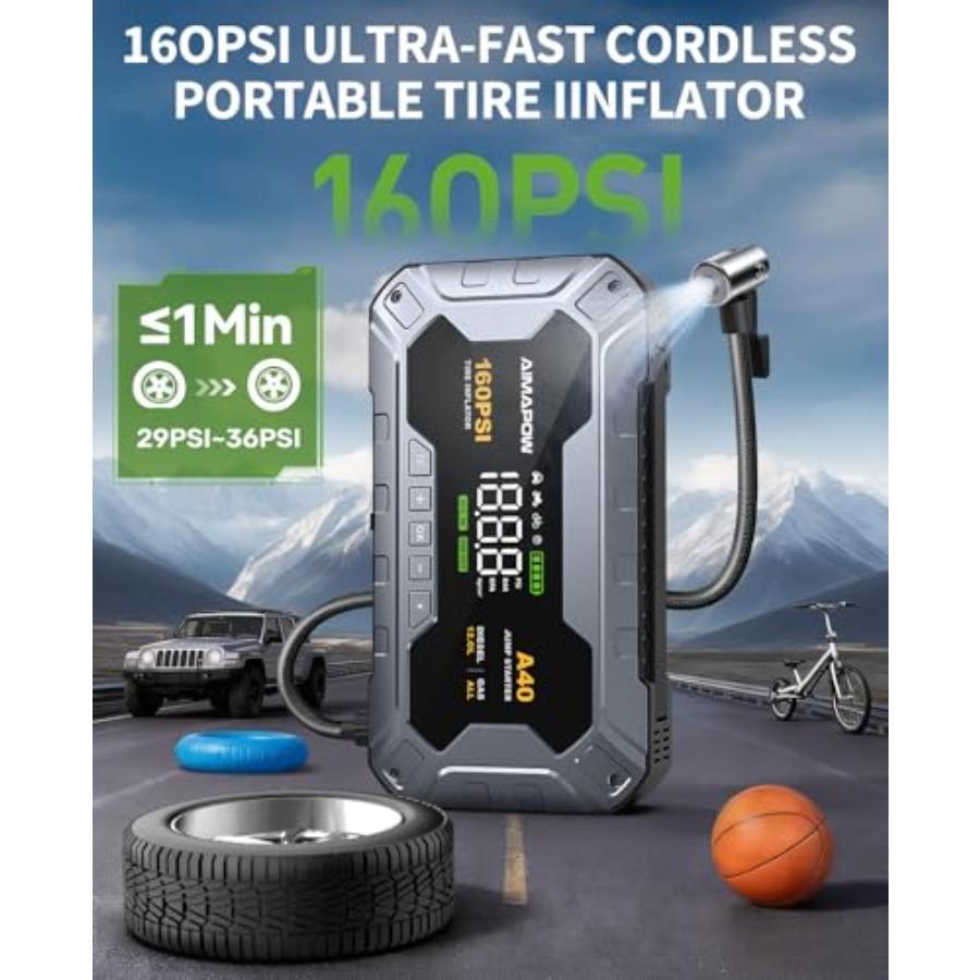 Пуско-зарядное устройство 8000А 160PSI с компрессором 12В, Power Bank, Стартер для всех бензиновых/12л дизельных автомобилей со светодиодным F