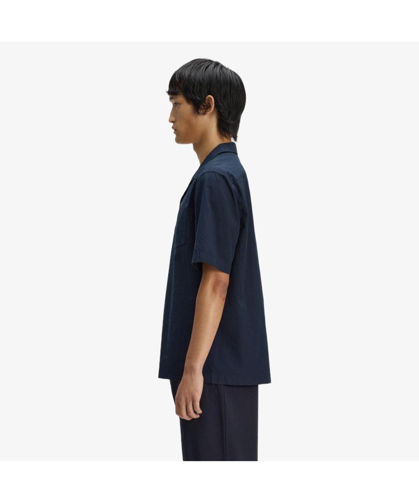 FRED PERRY [Sharp] Seersucker Revere Collar Shirt - Navy Afpm2612471-608