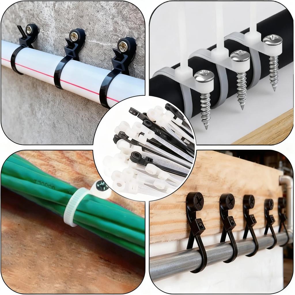 100-400Pcs Screw Hole Cable Ties Nylon Self-Locking Loop 4x150/200MM Wrap Bundle Mount Organizer Fastening Straps Fasten Zip tie