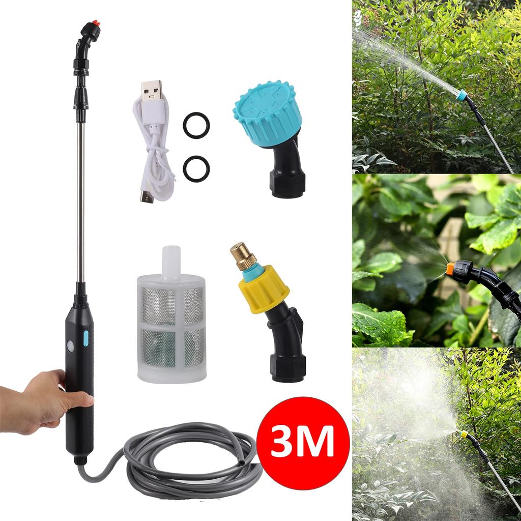 Portable Electric Handheld Sprayer Gardening Irrigation Tool USB 2400mAh Rechargeable Telescopic Handle 3 Nozzle 2/3/5M Hose